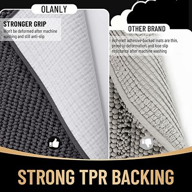 Chenille Bathroom Rug, Thick Absorbent, Non-Slip Rubber Backing
