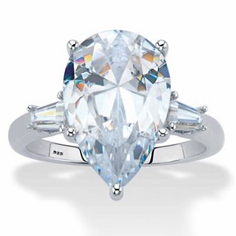 6.03 ct w. Pear-Cut Cubic Zirconia Platinum Over Silver Engagement Ring