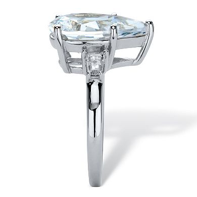 6.03 Cttw. Pear-Cut Cubic Zirconia Platinum Over Silver Engagement Ring