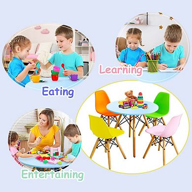 Gymax 5 PC Kids Colorful Round Table Chair Set w/ 4 Armless Chairs