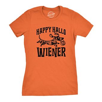 Womens Happy Hallo Wiener T Shirt Funny Halloween Dog Tee