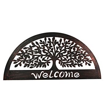 31 Inch Copper Metal Welcome Tree Wall Mounted Sign Home Decor Hanging Plaque