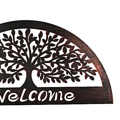 31 Inch Copper Metal Welcome Tree Wall Mounted Sign Home Decor Hanging Plaque