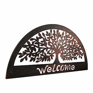 31 Inch Copper Metal Welcome Tree Wall Mounted Sign Home Decor Hanging Plaque