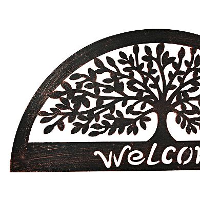 31 Inch Copper Metal Welcome Tree Wall Mounted Sign Home Decor Hanging Plaque