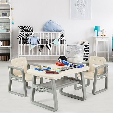 Gymax Kids Table and 2 Chairs Set Toddler Table w/ Storage Shelf For Baby Gift White