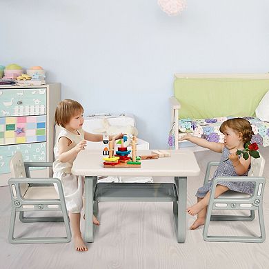 Gymax Kids Table and 2 Chairs Set Toddler Table w/ Storage Shelf For Baby Gift White