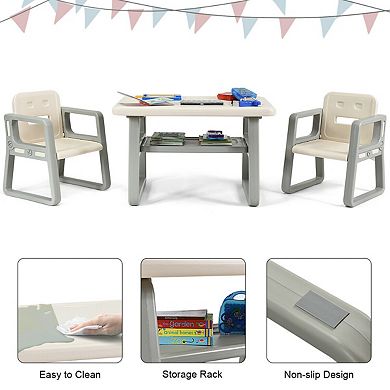Gymax Kids Table and 2 Chairs Set Toddler Table w/ Storage Shelf For Baby Gift White