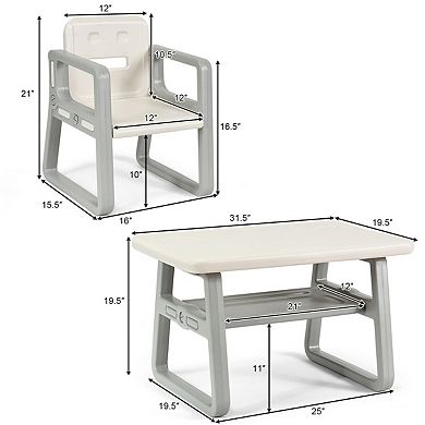 Gymax Kids Table and 2 Chairs Set Toddler Table w/ Storage Shelf For Baby Gift White