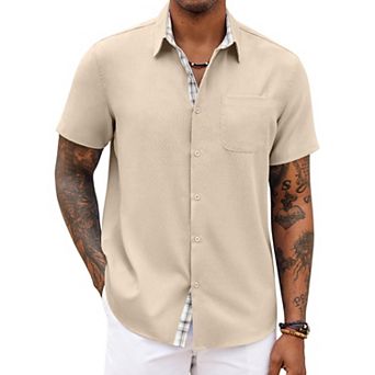 COOFANDY Men' Button Down Shirts Short Sleeve Casual Shirts Summer Beach Shirts Vacation Wedding