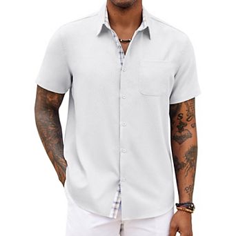 COOFANDY Men' Button Down Shirts Short Sleeve Casual Shirts Summer Beach Shirts Vacation Wedding