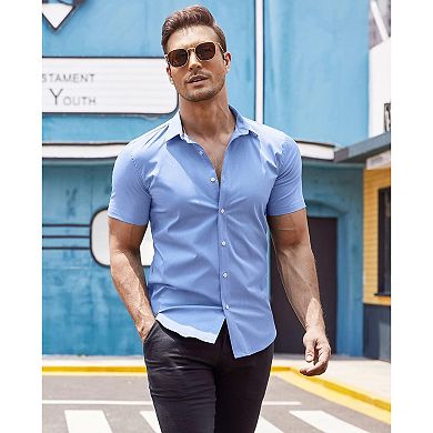 COOFANDY Men' Casual Shirt Short Sleeve Button Down Slim Fit Shirt for Men