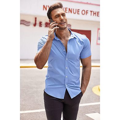 COOFANDY Men' Casual Shirt Short Sleeve Button Down Slim Fit Shirt for Men