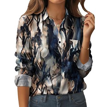 Zeagoo Women's Business Casual Button Down Floral Shirts, Long Sleeve Work Tops