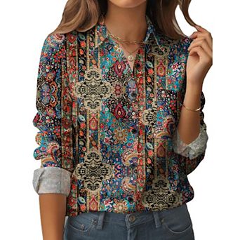 Zeagoo Women's Business Casual Button Down Floral Shirts, Long Sleeve Work Tops