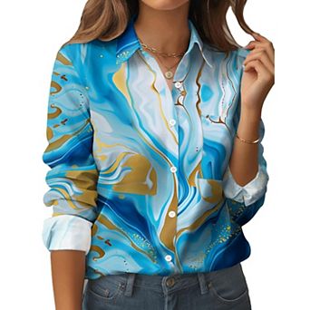 Zeagoo Women's Business Casual Button Down Floral Shirts, Long Sleeve Work Tops