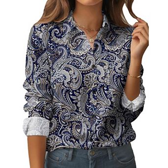 Zeagoo Women's Business Casual Button Down Floral Shirts, Long Sleeve Work Tops