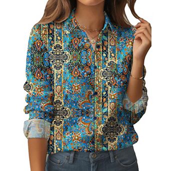 Zeagoo Women's Business Casual Button Down Floral Shirts, Long Sleeve Work Tops