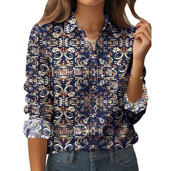 Zeagoo Women's Business Casual Button Down Floral Shirts, Long Sleeve Work Tops