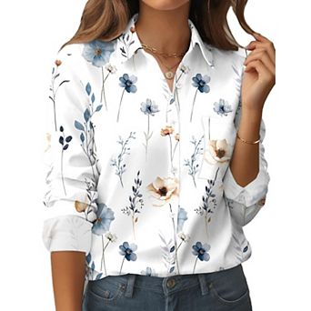 Zeagoo Women's Business Casual Button Down Floral Shirts, Long Sleeve Work Tops
