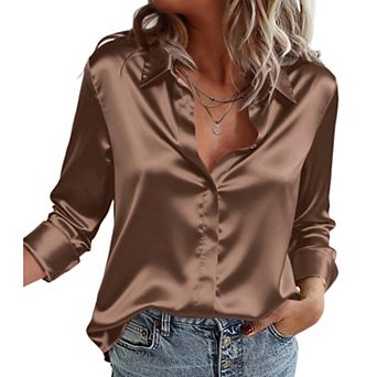 Zeagoo Silk Blouse for Women Fall Fashion Business Casual Top Dressy Satin Button Up Shirts
