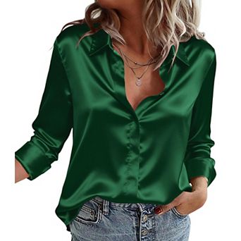 Zeagoo Silk Blouse for Women Fall Fashion Business Casual Top Dressy Satin Button Up Shirts