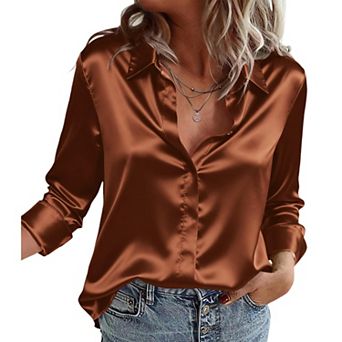 Zeagoo Silk Blouse for Women Fall Fashion Business Casual Top Dressy Satin Button Up Shirts