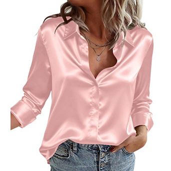 Zeagoo Silk Blouse for Women Fall Fashion Business Casual Top Dressy Satin Button Up Shirts