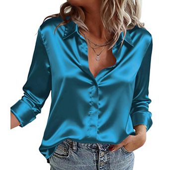 Zeagoo Silk Blouse for Women Fall Fashion Business Casual Top Dressy Satin Button Up Shirts