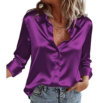 Zeagoo Silk Blouse for Women Fall Fashion Business Casual Top Dressy Satin Button Up Shirts