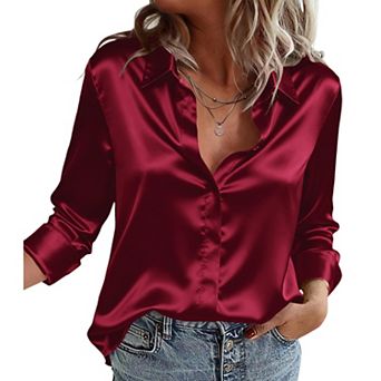 Zeagoo Silk Blouse for Women Fall Fashion Business Casual Top Dressy Satin Button Up Shirts