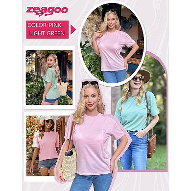 Zeagoo Women's Comfy Casual Crew Neck T-Shirts 2 Pack Short Sleeve Tops