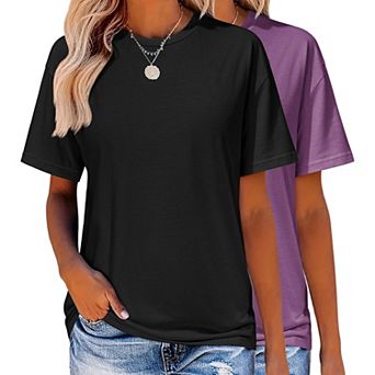 Zeagoo Women's Comfy Casual Crew Neck T-Shirts 2 Pack Short Sleeve Tops