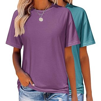 Zeagoo Women's Comfy Casual Crew Neck T-Shirts 2 Pack Short Sleeve Tops