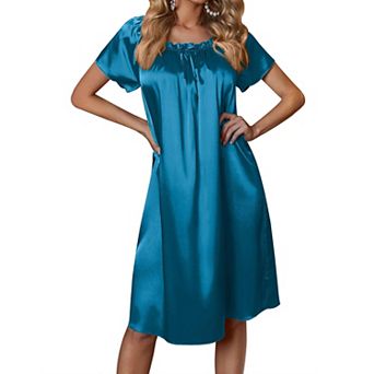 Ekouaer Womens Satin Silk Nightgown Printed Short Sleeve Sleepshirt Loose Loungewear