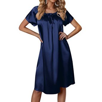 Ekouaer Womens Satin Silk Nightgown Printed Short Sleeve Sleepshirt Loose Loungewear