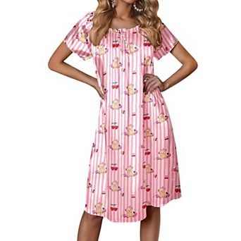 Ekouaer Womens Satin Silk Nightgown Printed Short Sleeve Sleepshirt Loose Loungewear