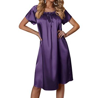 Ekouaer Womens Satin Silk Nightgown Printed Short Sleeve Sleepshirt Loose Loungewear