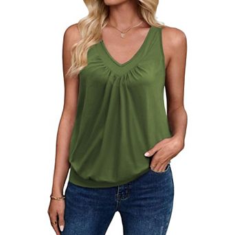 Zeagoo Women's Loose Fit V Neck Ruched Sleeveless Tank Tops Casual Basic Banded Bottom Cami Shirts