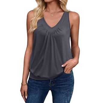 Zeagoo Women's Loose Fit V Neck Ruched Sleeveless Tank Tops Casual Basic Banded Bottom Cami Shirts
