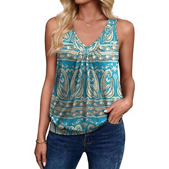 Zeagoo Women's Loose Fit V Neck Ruched Sleeveless Tank Tops Casual Basic Banded Bottom Cami Shirts