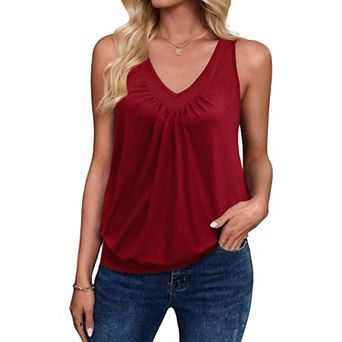 Zeagoo Women's Loose Fit V Neck Ruched Sleeveless Tank Tops Casual Basic Banded Bottom Cami Shirts