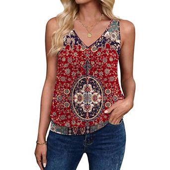 Zeagoo Women's Loose Fit V Neck Ruched Sleeveless Tank Tops Casual Basic Banded Bottom Cami Shirts
