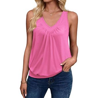 Zeagoo Women's Loose Fit V Neck Ruched Sleeveless Tank Tops Casual Basic Banded Bottom Cami Shirts