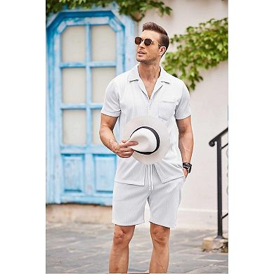 COOFANDY Men' 2 Pieces Shirt Sets Short Sleeve Casual Button Down Hippie T-Shirts Shorts Sets