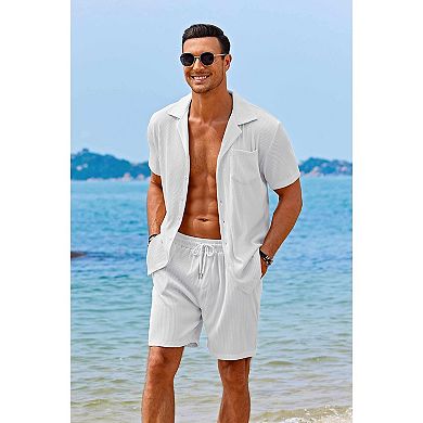 COOFANDY Men' 2 Pieces Shirt Sets Short Sleeve Casual Button Down Hippie T-Shirts Shorts Sets