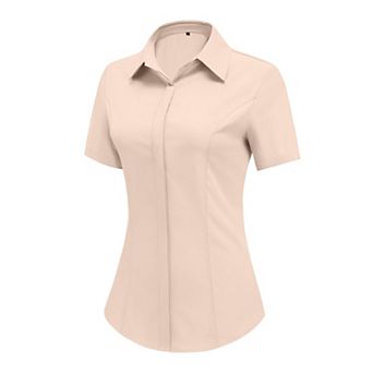 Zeagoo Women's Button Down Short Sleeve V Neck Blouses Business Slim Fitted Classic Work Tops