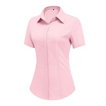 Zeagoo Women's Button Down Short Sleeve V Neck Blouses Business Slim Fitted Classic Work Tops