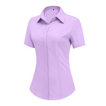 Zeagoo Women's Button Down Short Sleeve V Neck Blouses Business Slim Fitted Classic Work Tops