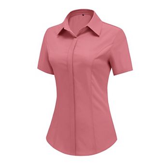 Zeagoo Women's Button Down Short Sleeve V Neck Blouses Business Slim Fitted Classic Work Tops